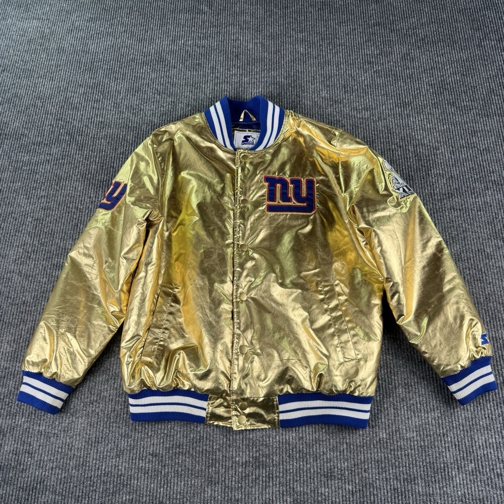 Starter New York Giants Jacket Men Extra Large Gold Satin Superbowl XLVI NFL